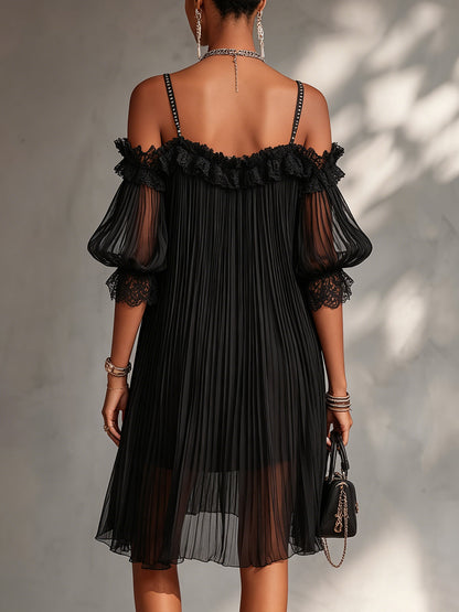 Vestido con Hombros Descubiertos y Bordes en Encaje