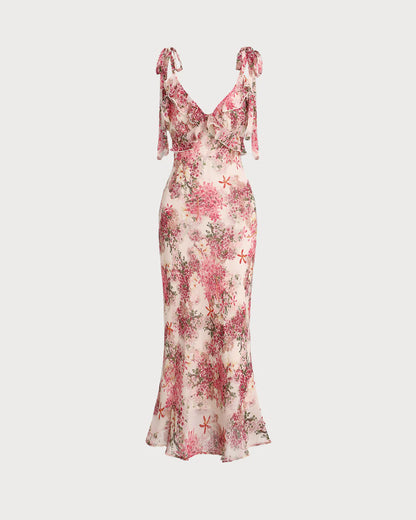 Floral - Vestido midi con tirantes y volantes