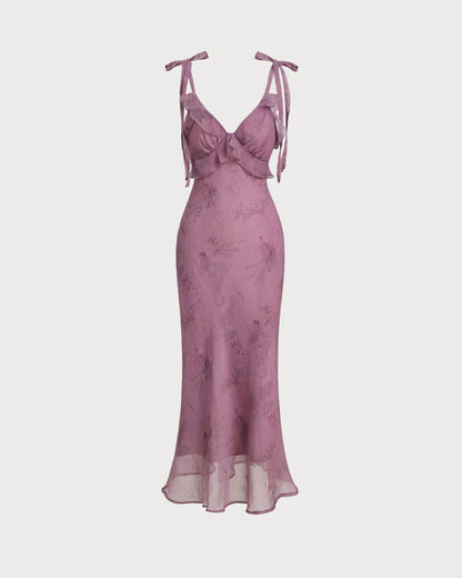 Floral - Vestido midi con tirantes y volantes