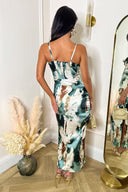 Vestido midi con tirantes laterales fruncidos y estampado multicolor