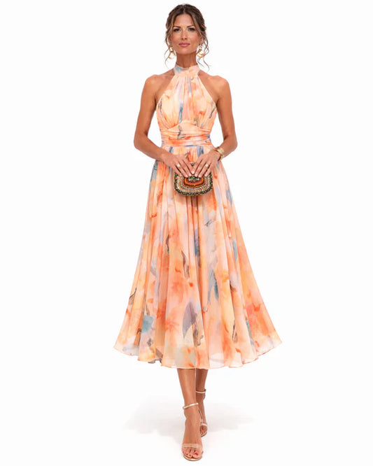 Aurora | Vestido con Cuello Halter y Estampado