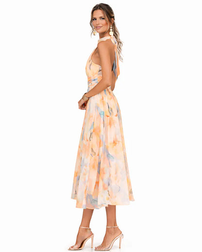 Aurora | Vestido con Cuello Halter y Estampado