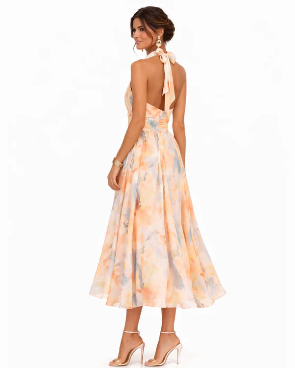 Aurora | Vestido con Cuello Halter y Estampado
