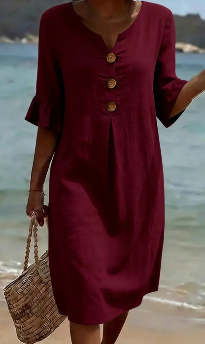 Vanesa | Vestido con textura de lino con botones