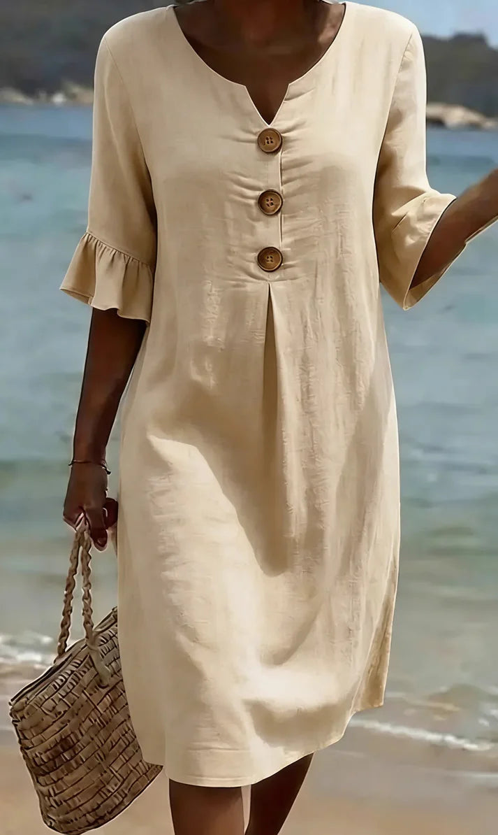Vanesa | Vestido con textura de lino con botones