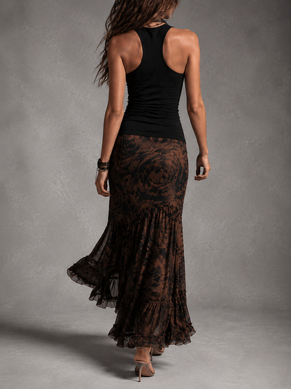 Rossana | Conjunto de Top Halter y Falda Larga de Malla