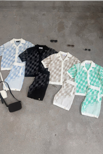 Conjunto Camisa y Pantalon de Punto a Cuadros