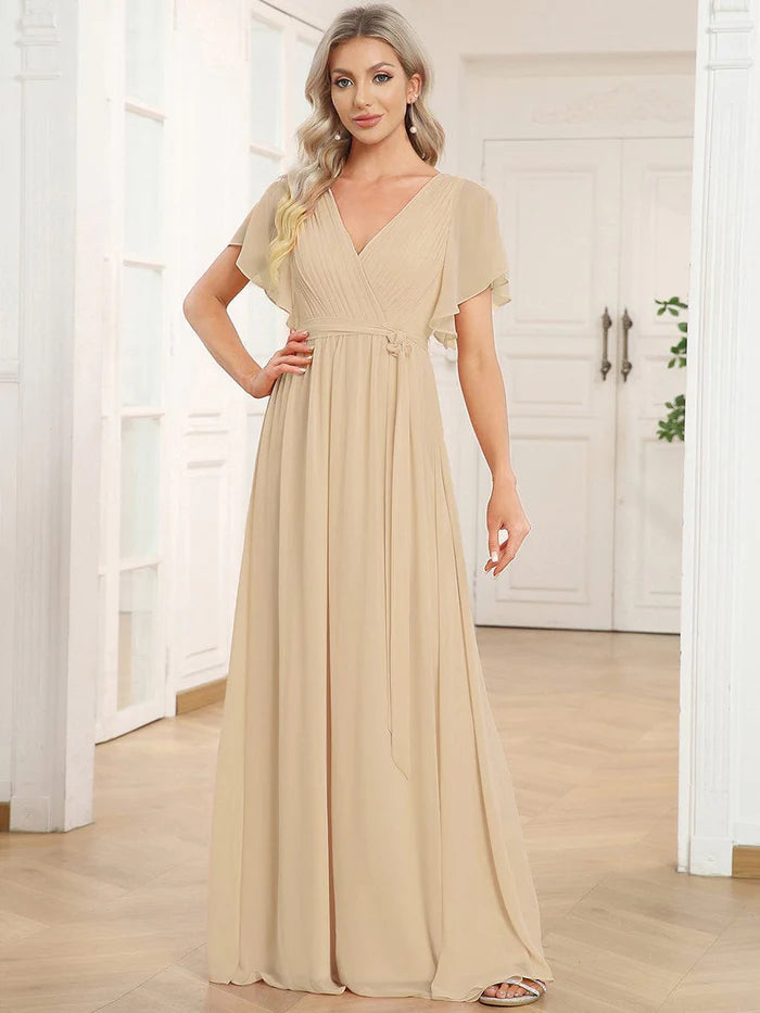 Leora - Vestido de Noche Elegante con Escote en V y Corte en A