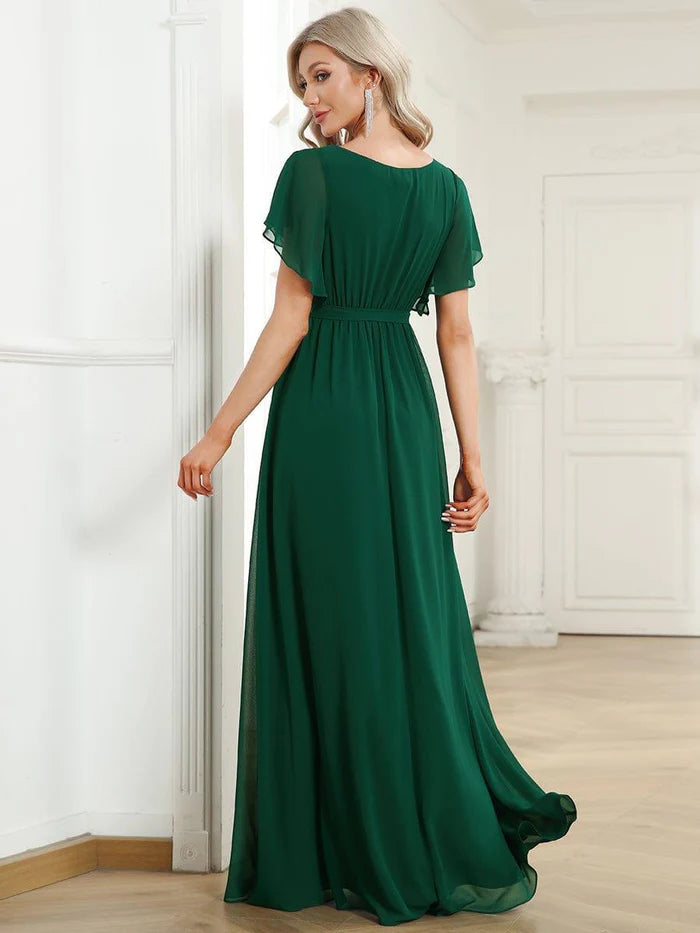 Leora - Vestido de Noche Elegante con Escote en V y Corte en A