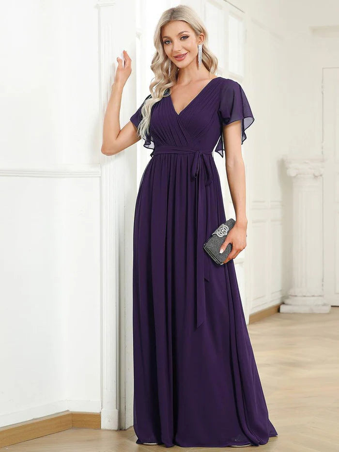 Leora - Vestido de Noche Elegante con Escote en V y Corte en A