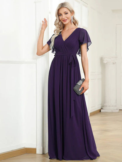 Leora - Vestido de Noche Elegante con Escote en V y Corte en A