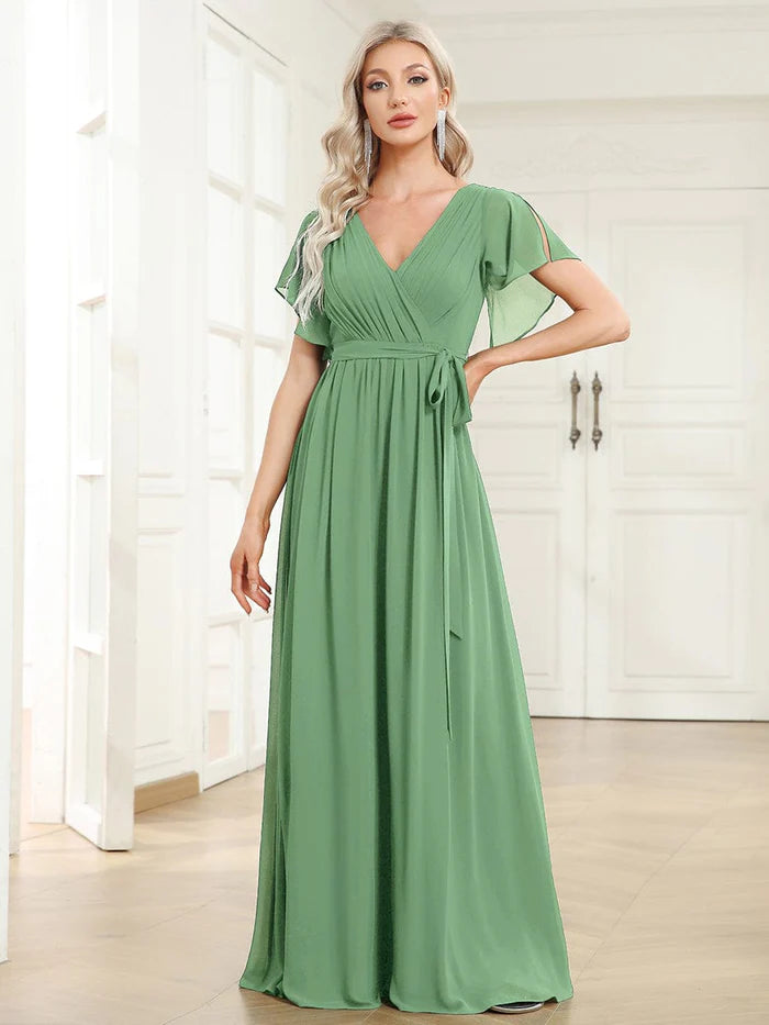 Leora - Vestido de Noche Elegante con Escote en V y Corte en A