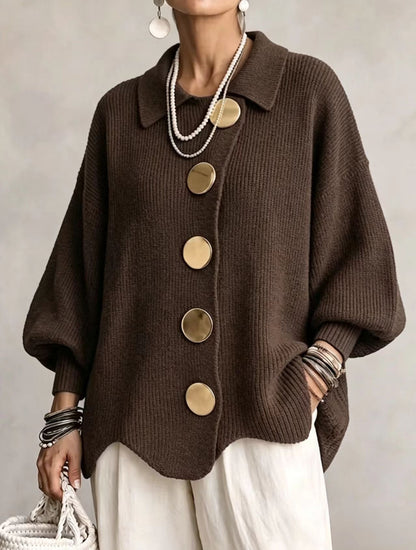 Isadora | Cárdigan Oversize con Cuello y Botones Dorados