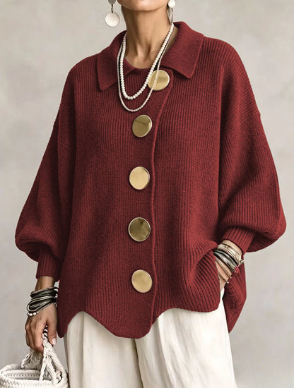 Isadora | Cárdigan Oversize con Cuello y Botones Dorados