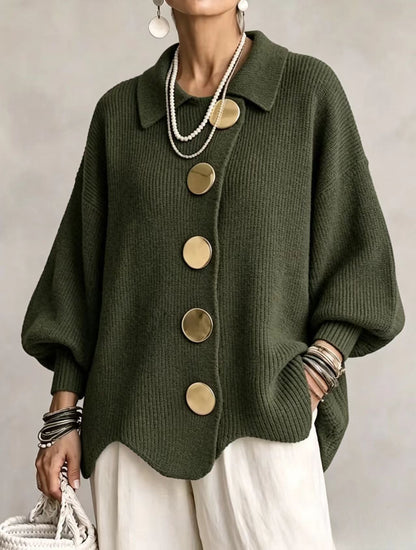 Isadora | Cárdigan Oversize con Cuello y Botones Dorados