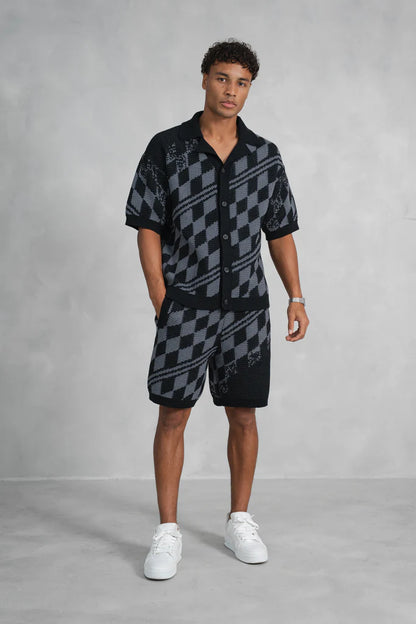 Conjunto Camisa y Pantalon de Punto a Cuadros