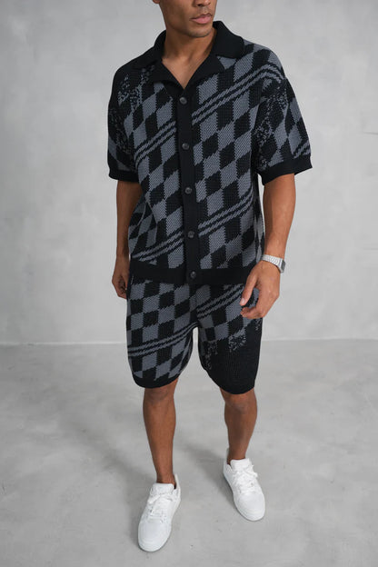 Conjunto Camisa y Pantalon de Punto a Cuadros