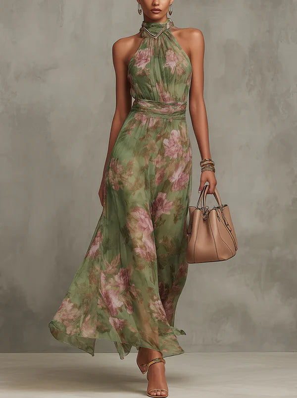 Livia | Vestido Largo Floral con Escote Halter