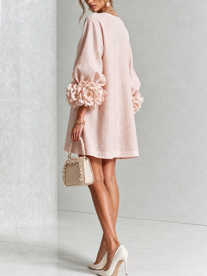 Chiara | Minivestido de Lino con Puños de Rosas