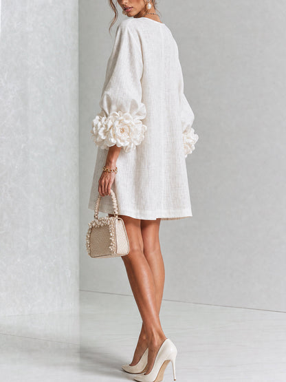 Chiara | Minivestido de Lino con Puños de Rosas