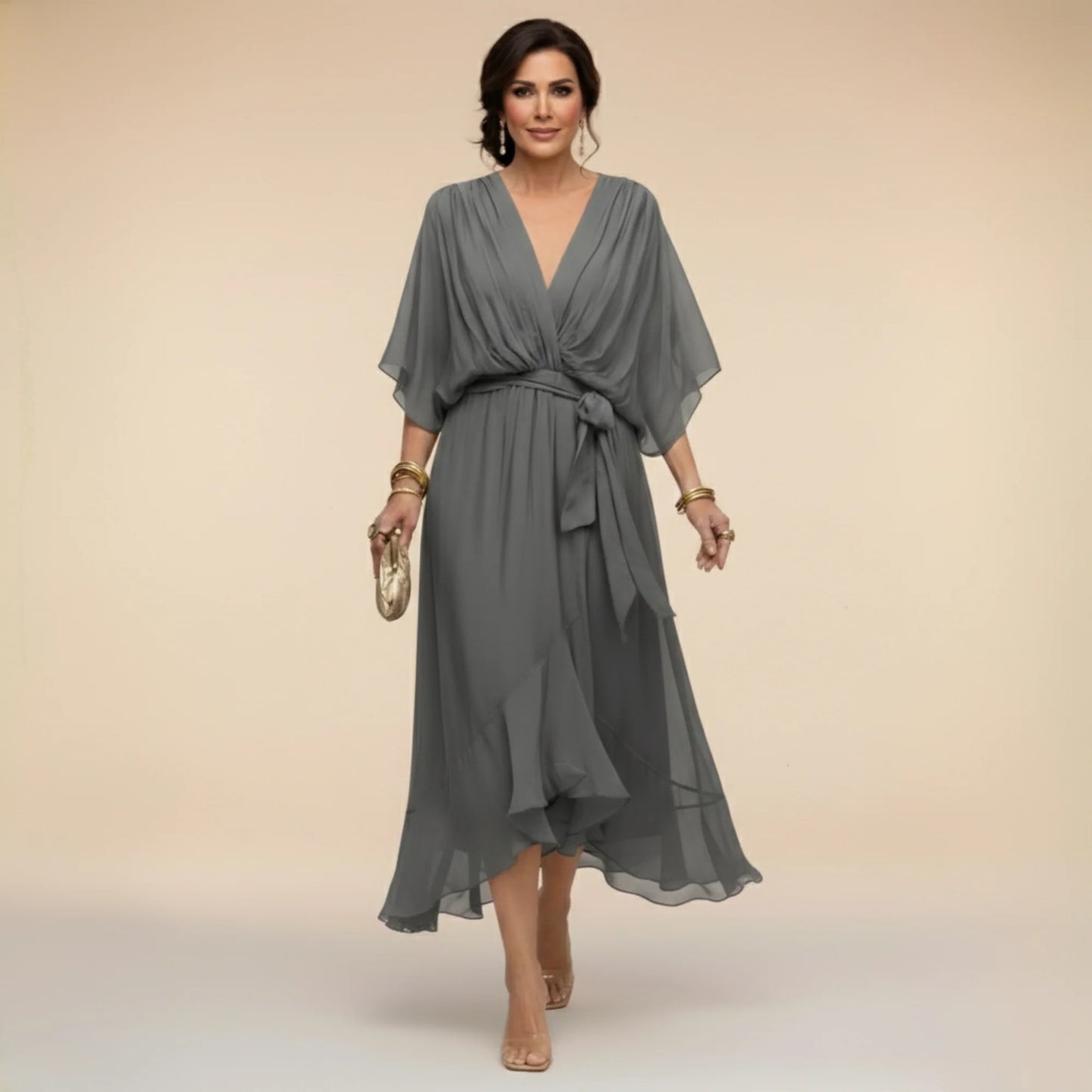 MARTA™ | VESTIDO DE CHIFFON CON ESCOTE EN V