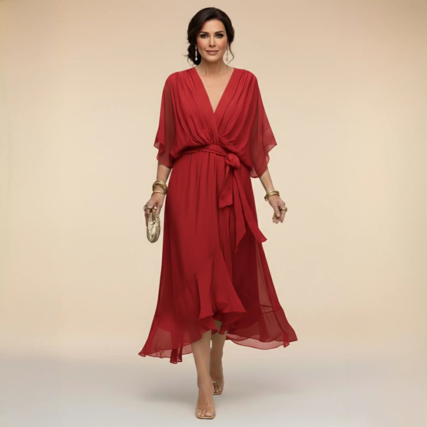 MARTA™ | VESTIDO DE CHIFFON CON ESCOTE EN V