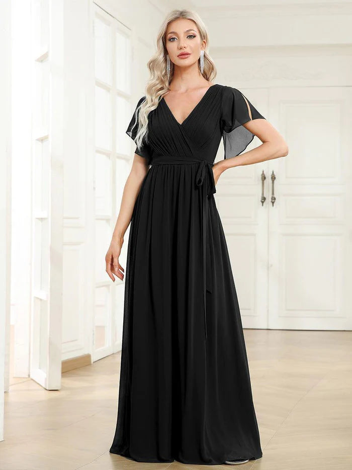Leora - Vestido de Noche Elegante con Escote en V y Corte en A