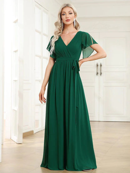 Leora - Vestido de Noche Elegante con Escote en V y Corte en A