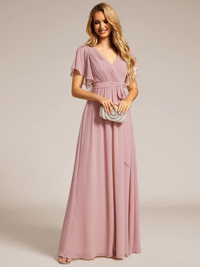 Leora - Vestido de Noche Elegante con Escote en V y Corte en A