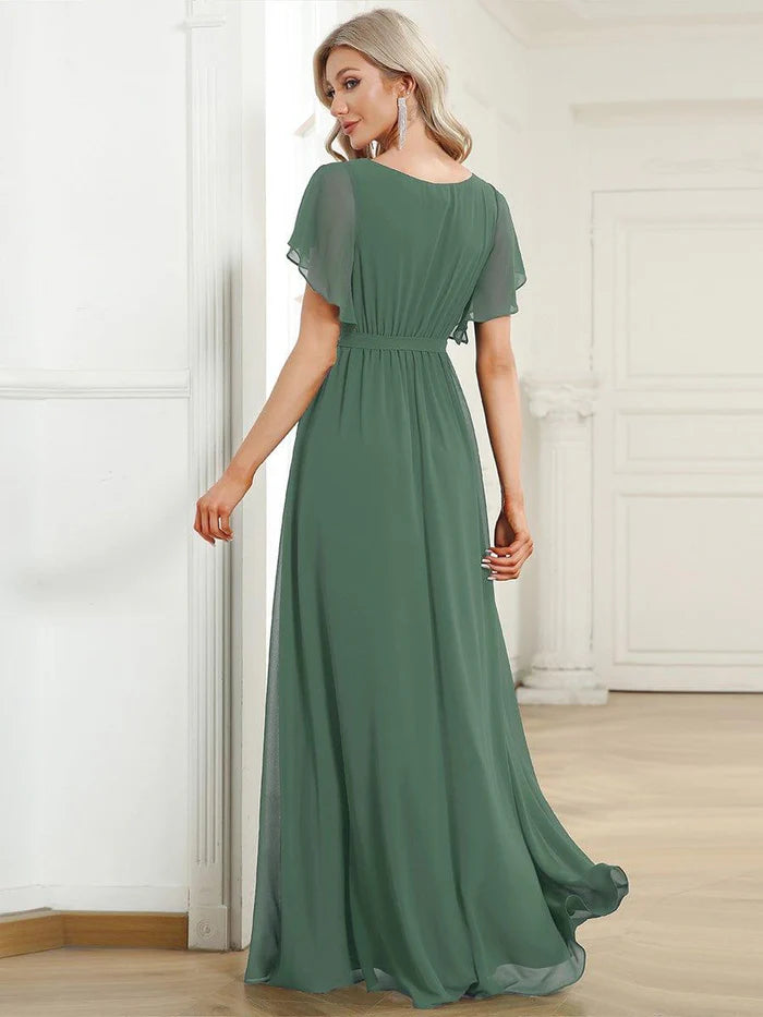 Leora - Vestido de Noche Elegante con Escote en V y Corte en A