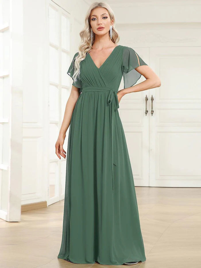 Leora - Vestido de Noche Elegante con Escote en V y Corte en A