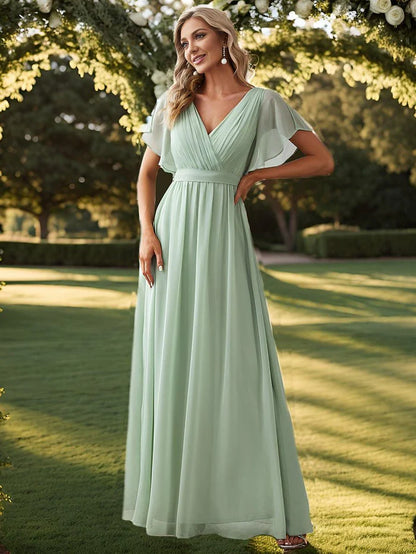 Leora - Vestido de Noche Elegante con Escote en V y Corte en A