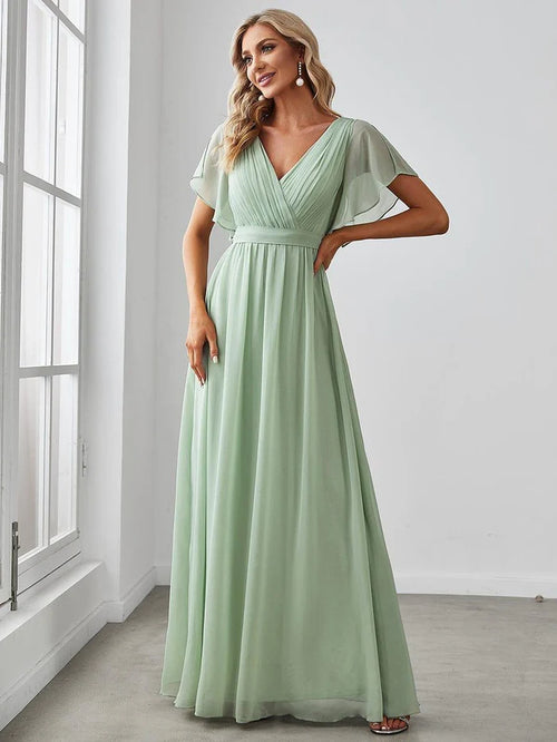Leora - Vestido de Noche Elegante con Escote en V y Corte en A