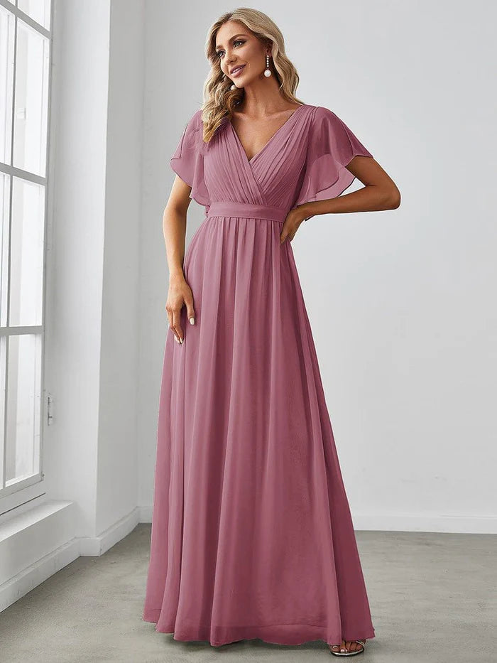 Leora - Vestido de Noche Elegante con Escote en V y Corte en A