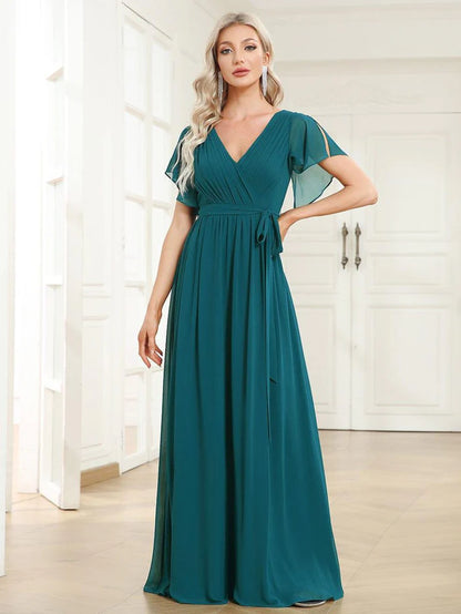 Leora - Vestido de Noche Elegante con Escote en V y Corte en A