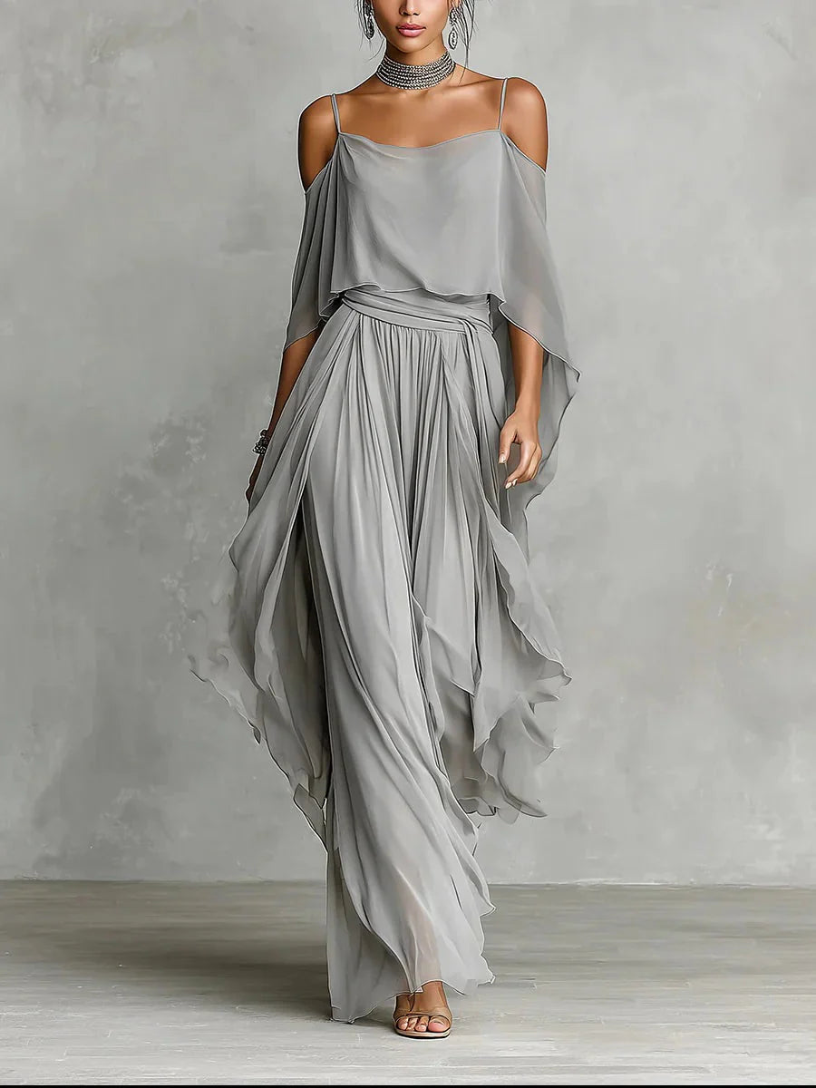 Isabela - Conjunto Fluido Gris con Top Tirantes
