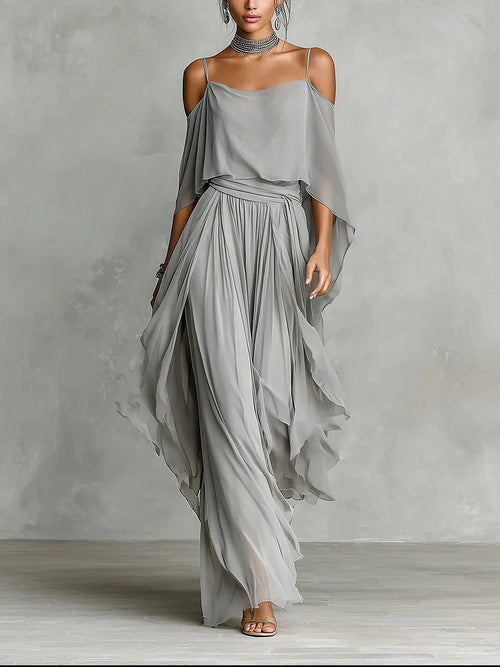Isabela - Conjunto Fluido Gris con Top Tirantes