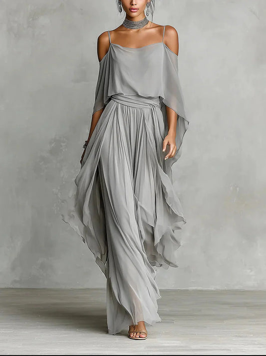 Isabela - Conjunto Fluido Gris con Top Tirantes