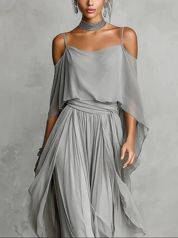 Isabela - Conjunto Fluido Gris con Top Tirantes