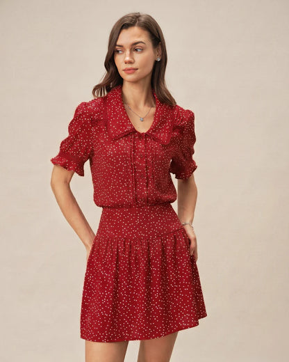 Camisa Plisada Floral con Encaje