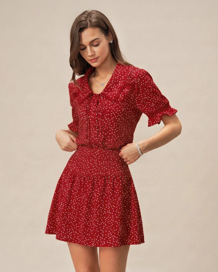 Camisa Plisada Floral con Encaje