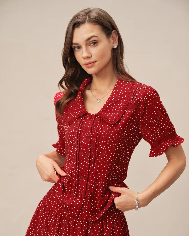 Camisa Plisada Floral con Encaje
