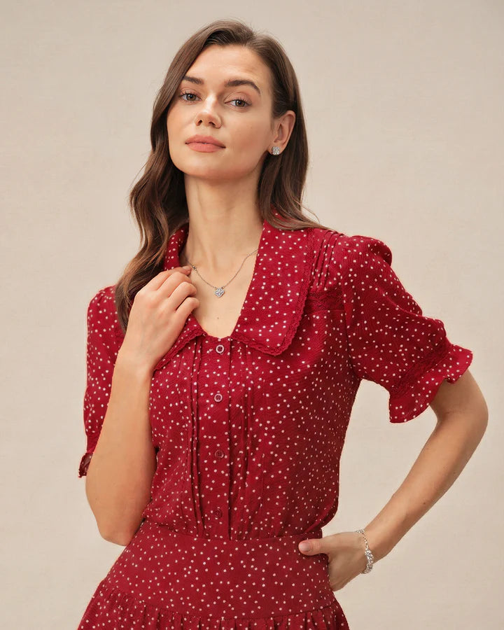 Camisa Plisada Floral con Encaje