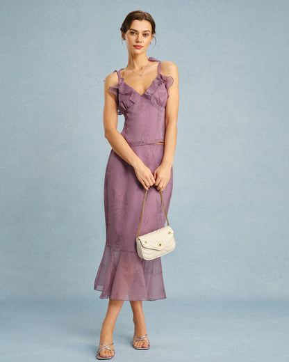 Floral - Vestido midi con tirantes y volantes