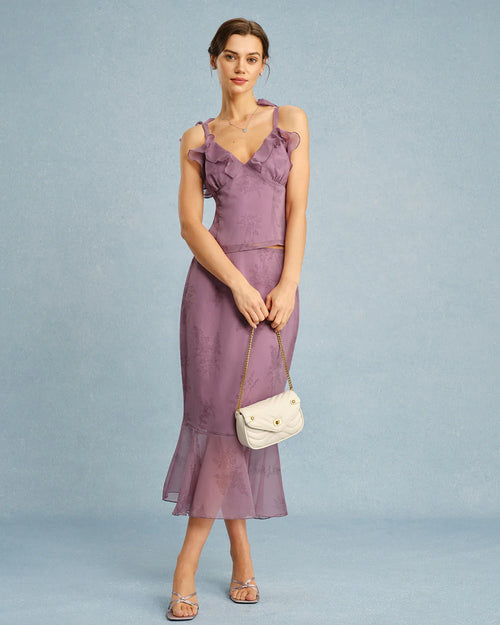 Floral - Vestido midi con tirantes y volantes