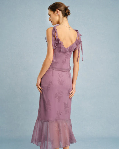 Floral - Vestido midi con tirantes y volantes