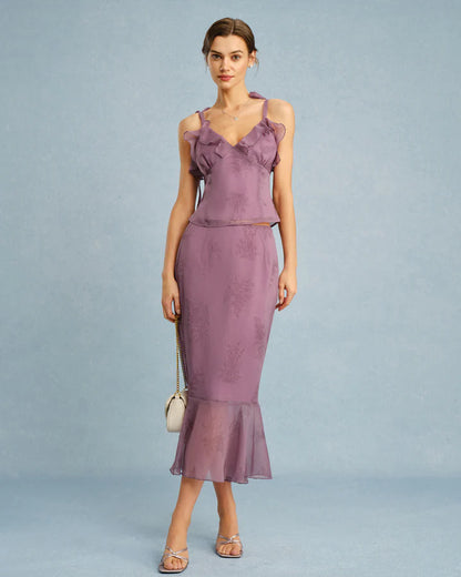 Floral - Vestido midi con tirantes y volantes
